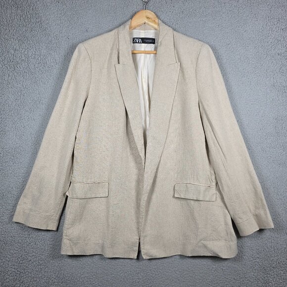 Zara Jackets & Blazers - Zara Blazer Womens Size XL Beige Linen Blend Oversized Long Length Chic Office
